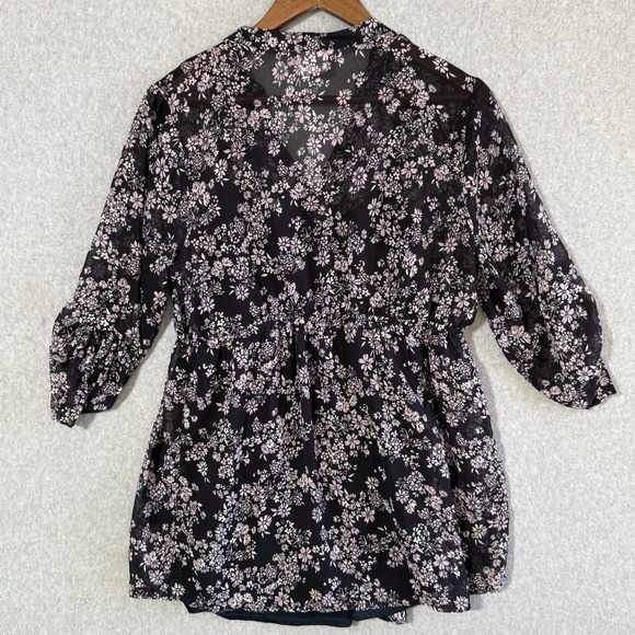 Oh Baby by Motherhood Black Floral Sheer Blouse Dress Size Large - Picture 10 of 11